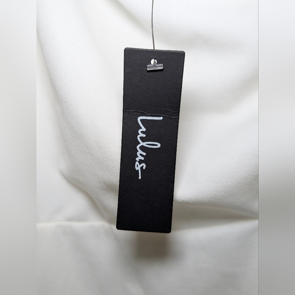 Lulus White Midi Dress L Draped Cowl Neck Slit Minimalist Bridal Chic NWT - Picture 6 of 7